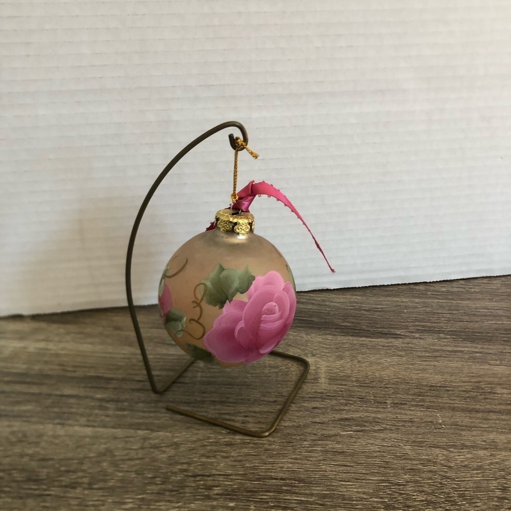 German Hand Painted Floral Blown Glass Ornament